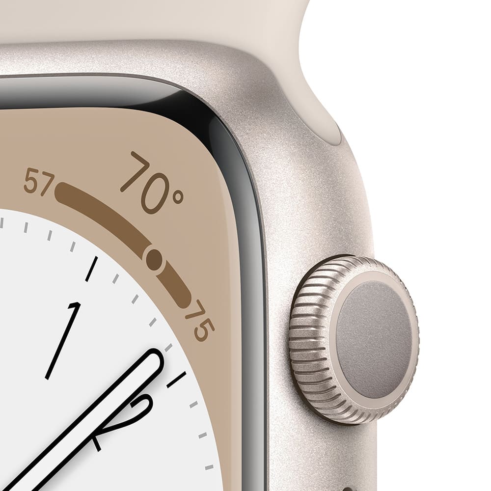 Фото — Apple Watch Series 8, 41 мм, корпус из алюминия цвета «сияющая звезда», ремешок золотого цвета