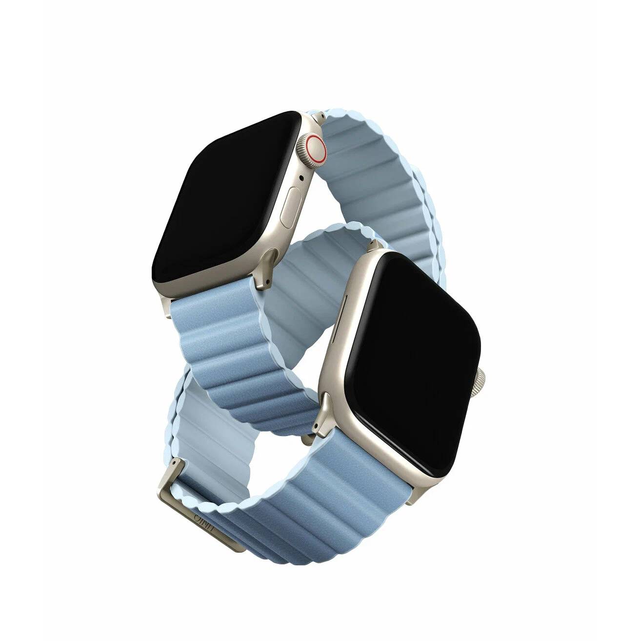 Фото — Ремешок для смарт-часов Uniq Apple Watch 41/40/38 mm Revix Premium Ed. Leather/Silicone Arctic/Soft, синий