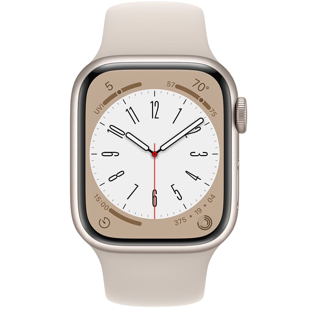 Фото — Apple Watch Series 8, 41 мм, корпус из алюминия цвета «сияющая звезда», ремешок золотого цвета