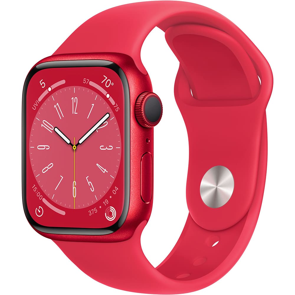 Фото — Apple Watch Series 8, 45 мм, корпус из алюминия цвета (PRODUCT)RED, ремешок красного цвета, M/L