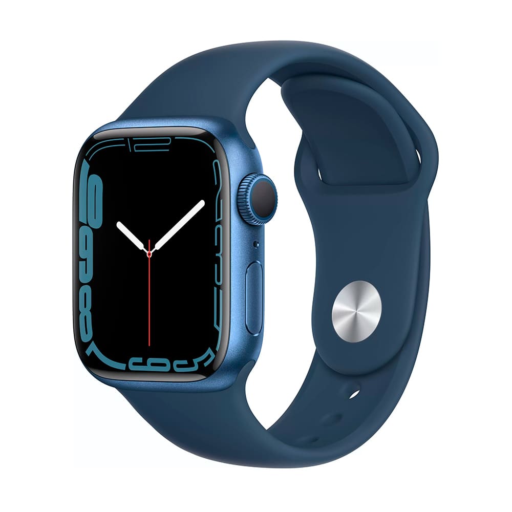 Фото — Apple Watch Series 7, 41 мм, корпус из алюминия синего цвета, спортивный ремешок «синий омут»