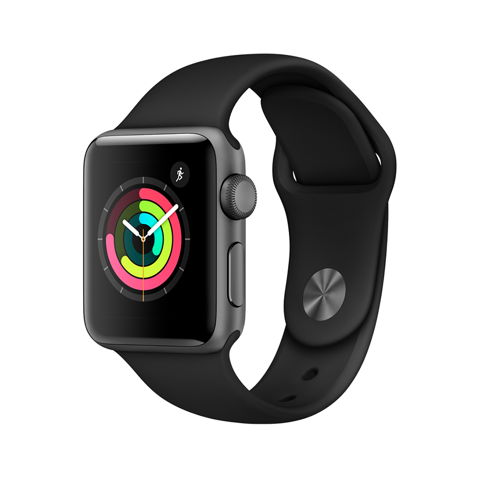 Фото — Apple Watch Series 3, 38 мм, алюминий цвета «серый космос», спортивный ремешок черного цвета