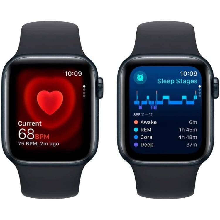 Фото — Apple Watch SE (2-е поколение 2023), GPS+Cellular, 44 мм, алюминий цвета «тёмная ночь», M/L