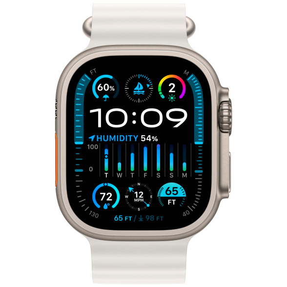 Фото — Apple Watch Ultra 2 GPS + Cellular, 49 мм, корпус из титана, ремешок Ocean белого цвета