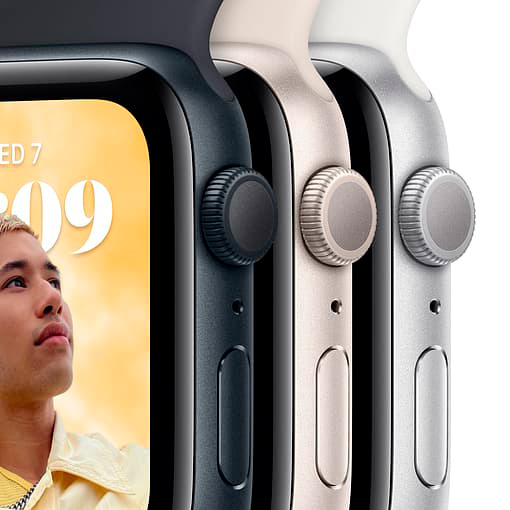 Фото — Apple Watch SE (2-е поколение), 40 мм, корпус из алюминия серебристого цвета