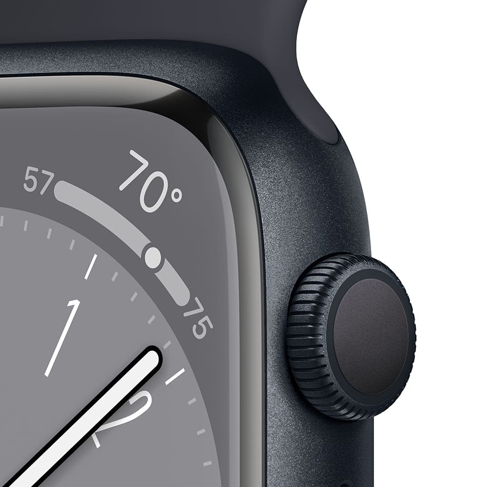 Фото — Apple Watch Series 8, 41 мм, корпус из алюминия цвета «тёмная ночь», ремешок черного цвета, M/L