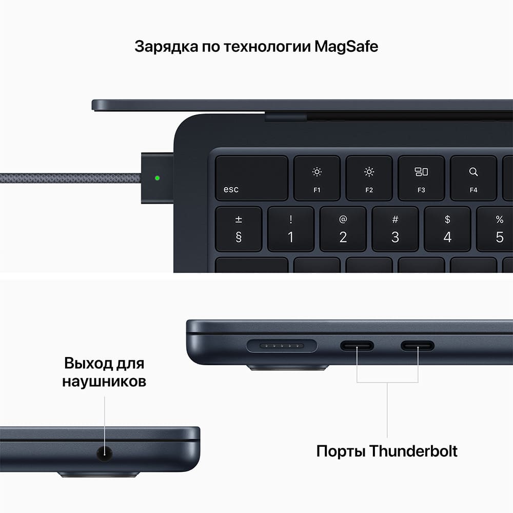 Фото — Apple MacBook Air 13" (M2, 8C CPU/10C GPU, 2022), 8 ГБ, 512 ГБ SSD, «полуночный черный»