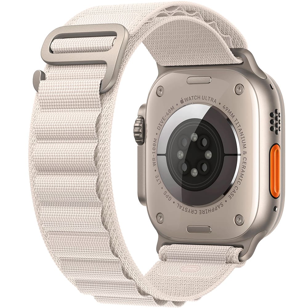 Фото — Apple Watch Ultra GPS + Cellular, 49 мм, корпус из титана, ремешок Alpine цвета «сияющая звезда» L