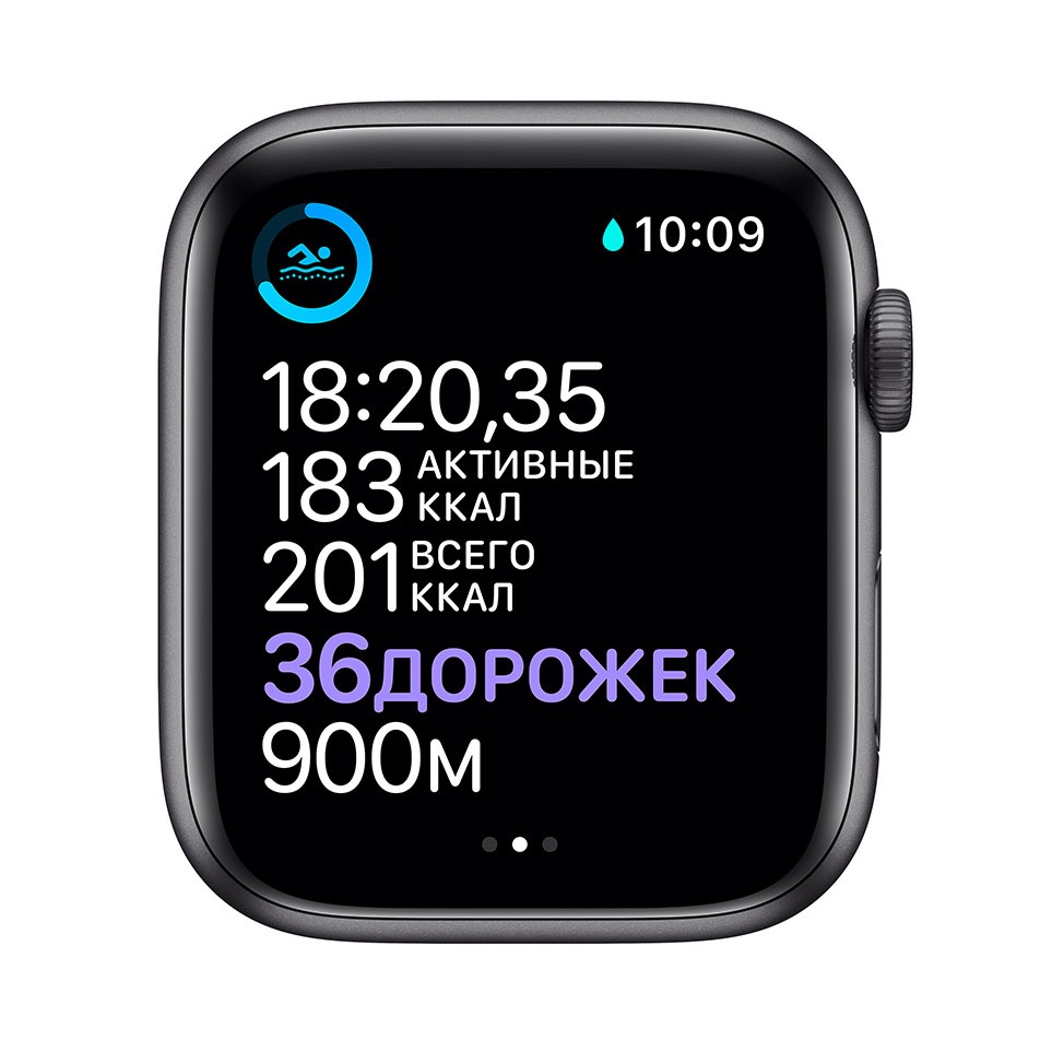 Фото — Apple Watch Series 6, 44 мм, алюминий цвета «серый космос», спортивный ремешок черного цвета