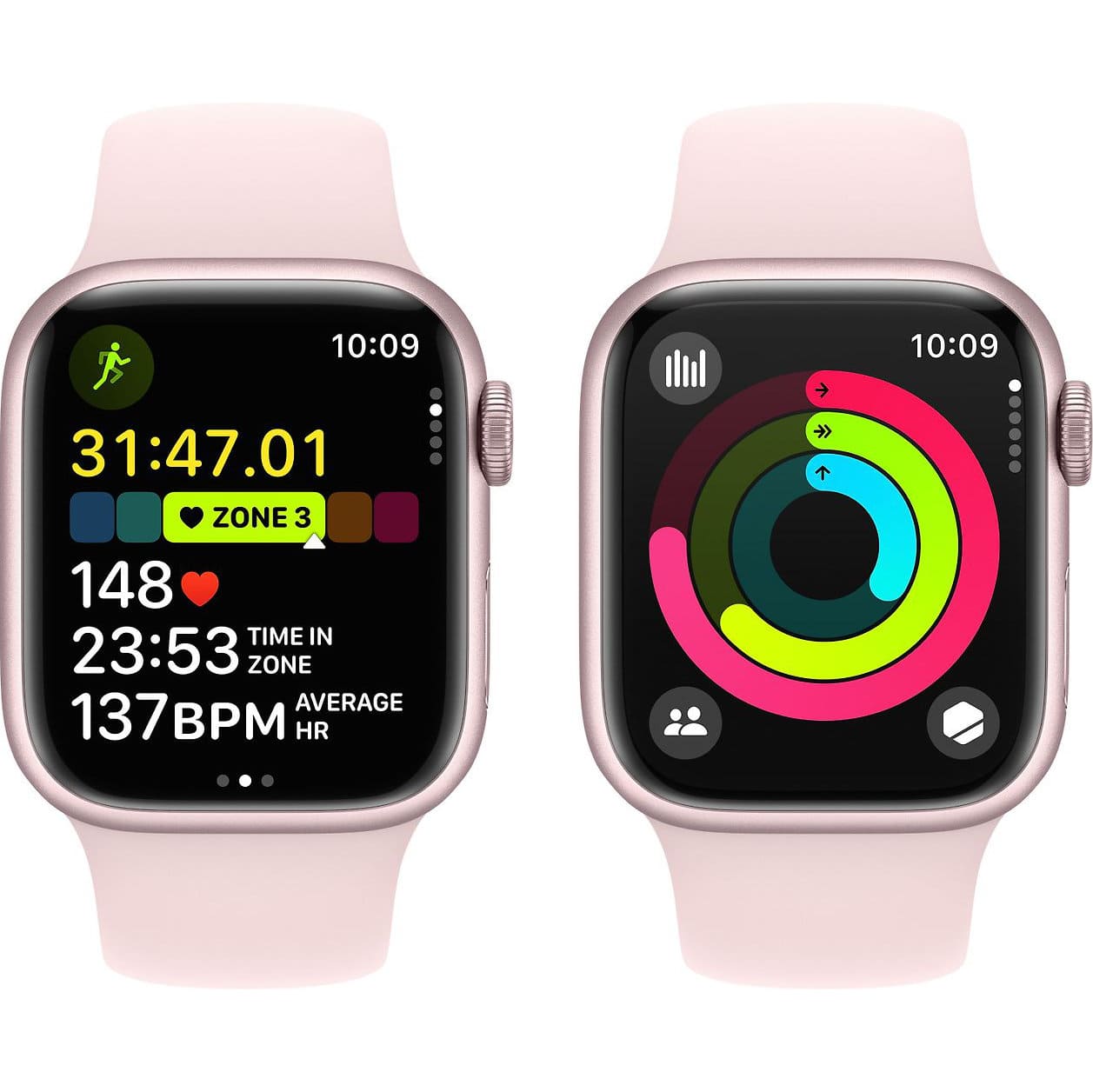 Фото — Apple Watch Series 9, 41 мм, корпус из алюминия розового цвета, спортивный ремешок, S/M