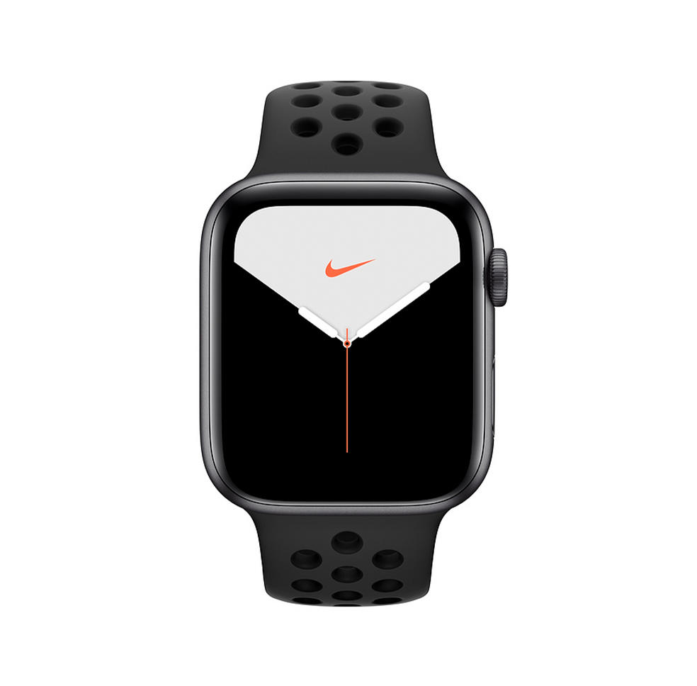 Фото — Apple Watch Nike Series 5, 44 мм, алюминий цвета «серый космос», ремешок Nike «антрацитовый/черный»