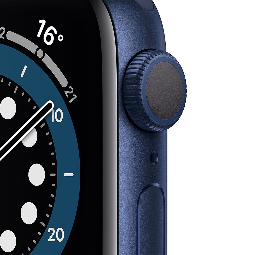 Фото — Apple Watch Series 6, 40 мм, алюминий синего цвета, спортивный ремешок «темный ультрамарин»