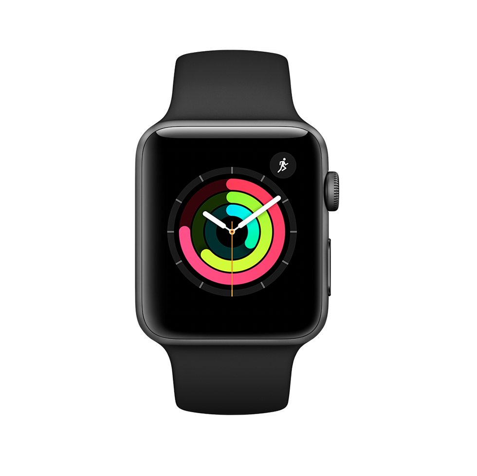 Фото — Apple Watch Series 3, 42 мм, алюминий цвета «серый космос», спортивный ремешок черного цвета