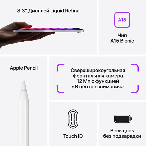 Фото — Apple iPad mini (2021) Wi-Fi 64 ГБ, фиолетовый