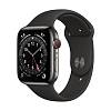 Фото — Apple Watch Series 6 GPS + Cellular, 44 мм, сталь цвета графит, спортивный ремешок черный