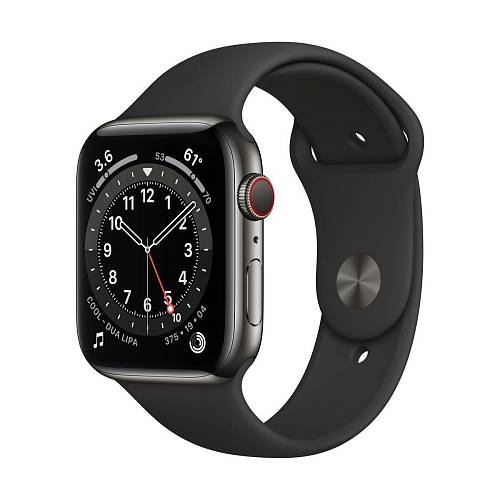 Apple Watch Series 6 GPS + Cellular, 44 мм, сталь цвета графит, спортивный ремешок черный
