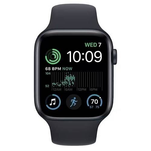 Apple Watch SE (2-е поколение), 44 мм, алюминий черного цвета, спортивный ремешок черный, M/L