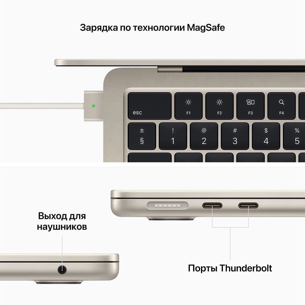 Фото — Apple MacBook Air 13" (M2, 8C CPU/8C GPU, 2022), 8 ГБ, 256 ГБ SSD, «сияющая звезда»