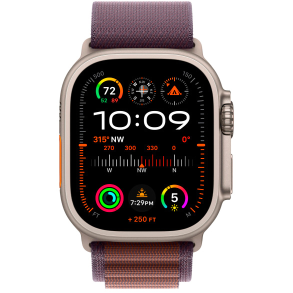 Фото — Apple Watch Ultra 2 GPS + Cellular, 49 мм, корпус из титана, ремешок Alpine цвета индиго