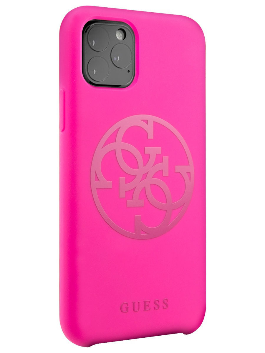 Чехол Guess для iPhone 11 Pro Silicone collection 4G logo Hard Fuschia