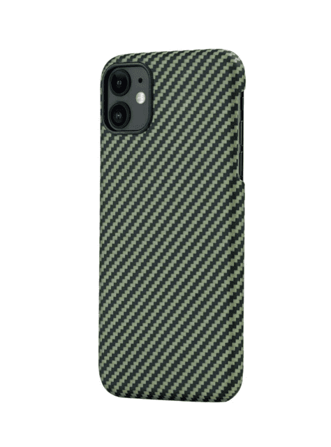 Фото — Чехол Pitaka MagCase кевлар, цвет зеленый/черный, для iPhone 11, (мелкое плетение)