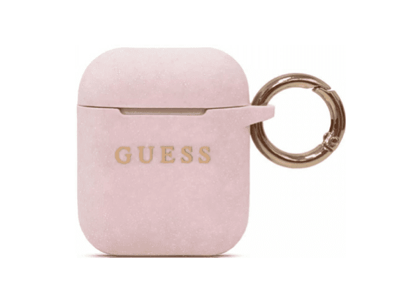 Фото — Чехол для наушников Guess для Airpods 1/2 Silicone with ring Glitter/Light pink