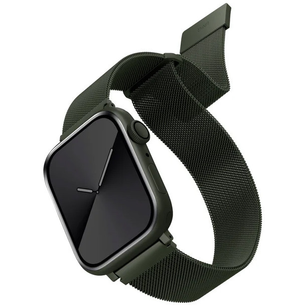 Фото — Ремешок для смарт-часов Uniq для Apple Watch 45/44/42 mm Dante Strap Mesh Steel, зеленый