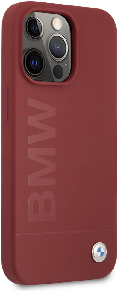 Фото — Чехол BMW Liquid Silicone case metal logo для iPhone 13 Pro Max, красный