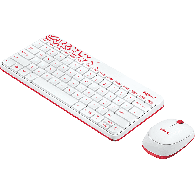 Фото — Комплект (клавиатура и мышь) Logitech MK240, USB, беспроводной, белый и красный