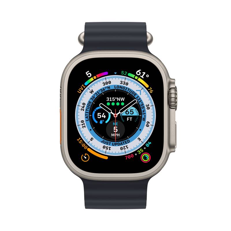 Фото — Apple Watch Ultra GPS + Cellular, 49 мм, корпус из титана, ремешок Ocean цвета «тёмная ночь»
