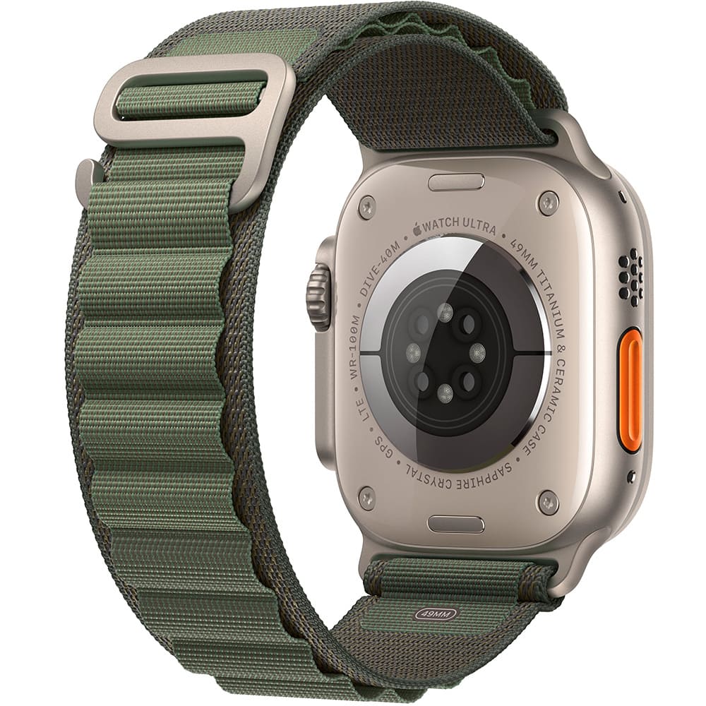 Фото — Apple Watch Ultra GPS + Cellular, 49 мм, корпус из титана, ремешок Alpine зеленого цвета M