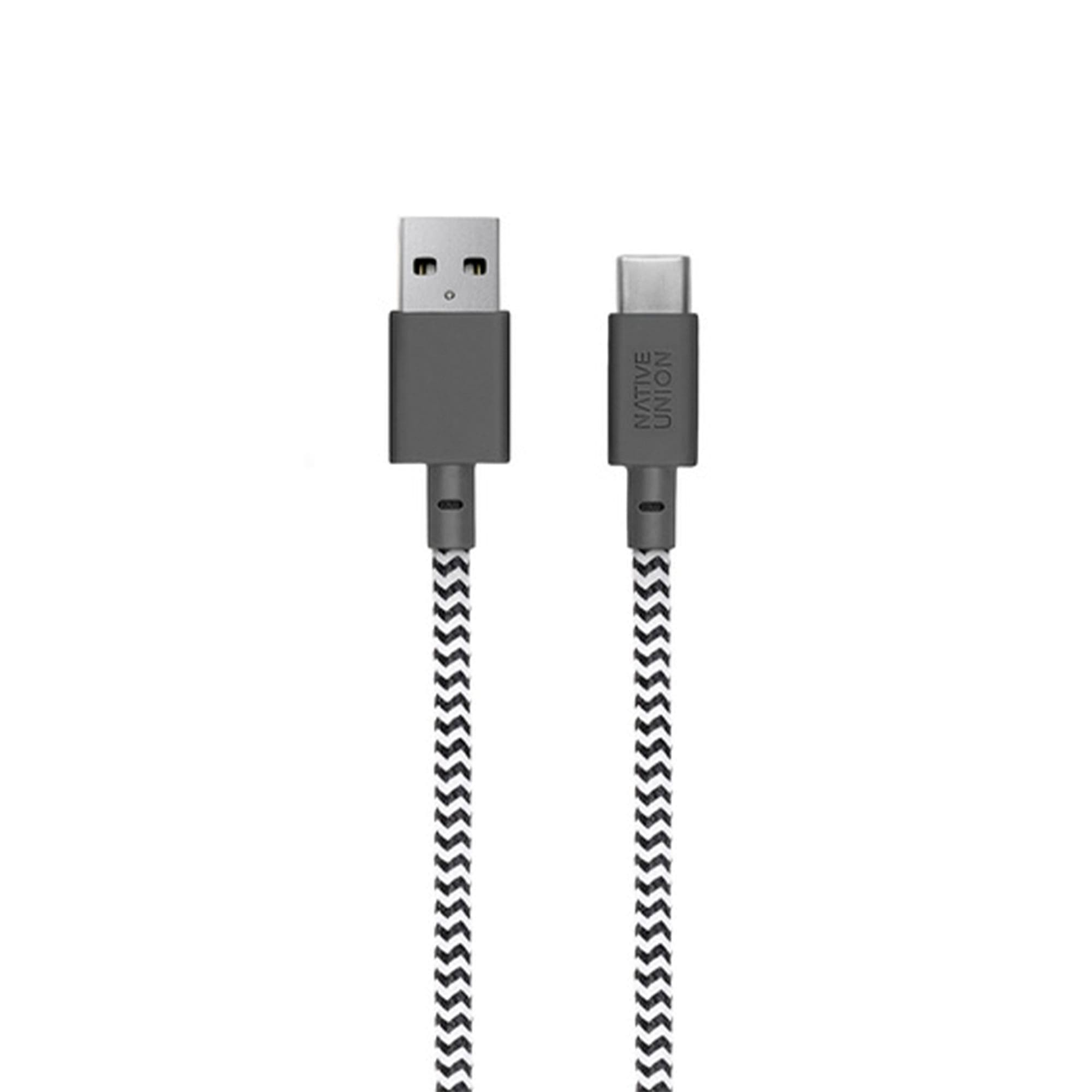 Фото — Кабель Native Union Belt USB-C на USB-A, 1.2 м, зебра