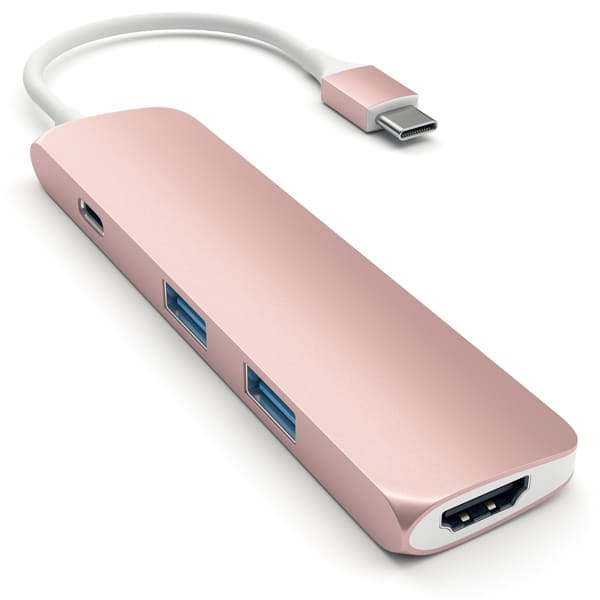Адаптер Satechi Slim Aluminum Type-C Multi-Port Adapter + встроенный кабель USB-C, «розовое золото»