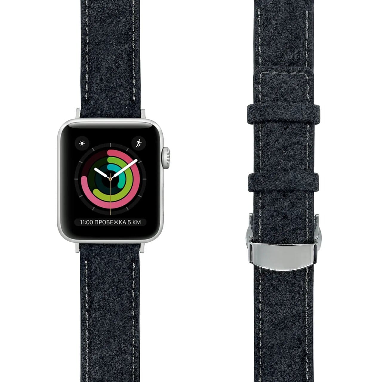 Фото — Ремешок для смарт-часов Apple Watch 42/44 mm LYAMBDA MINKAR, кожа, серый