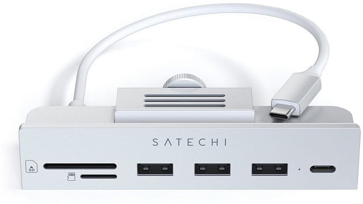 Фото — Док-станция Satechi 3хUSB-A + USB-C + micro/SD для iMac 2021, «серый космос»