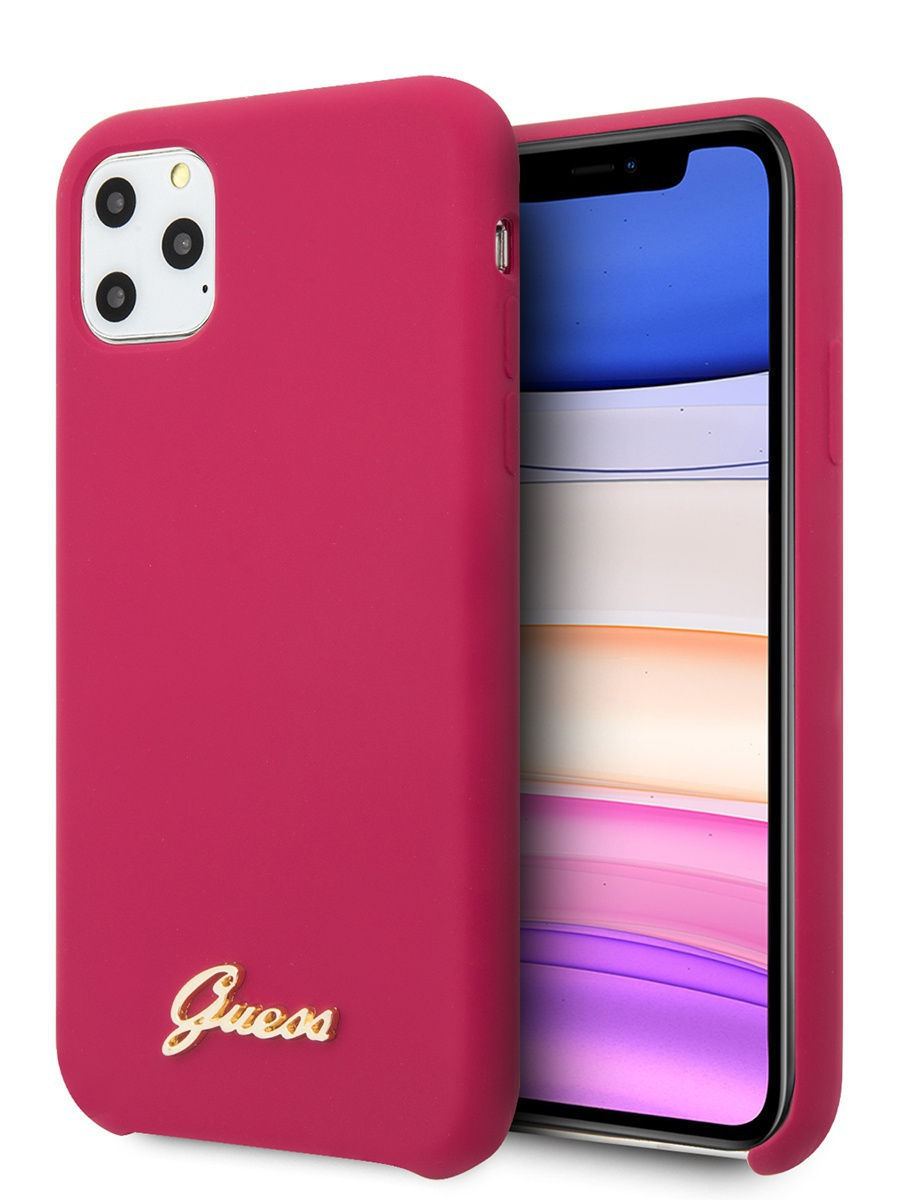 Guess для iPhone 11 Pro Silicone collection Gold metal logo Hard Red