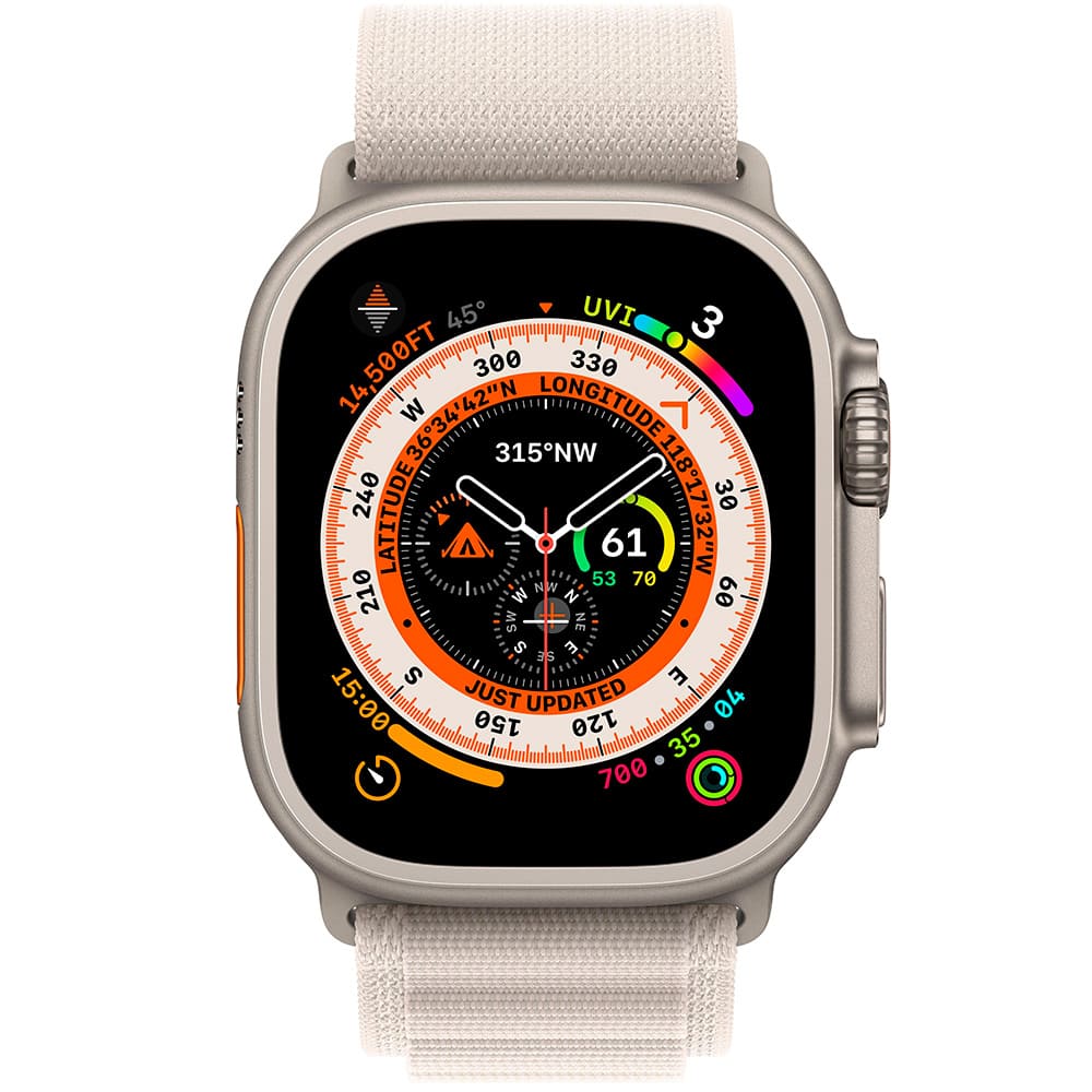 Фото — Apple Watch Ultra GPS + Cellular, 49 мм, корпус из титана, ремешок Alpine цвета «сияющая звезда» M