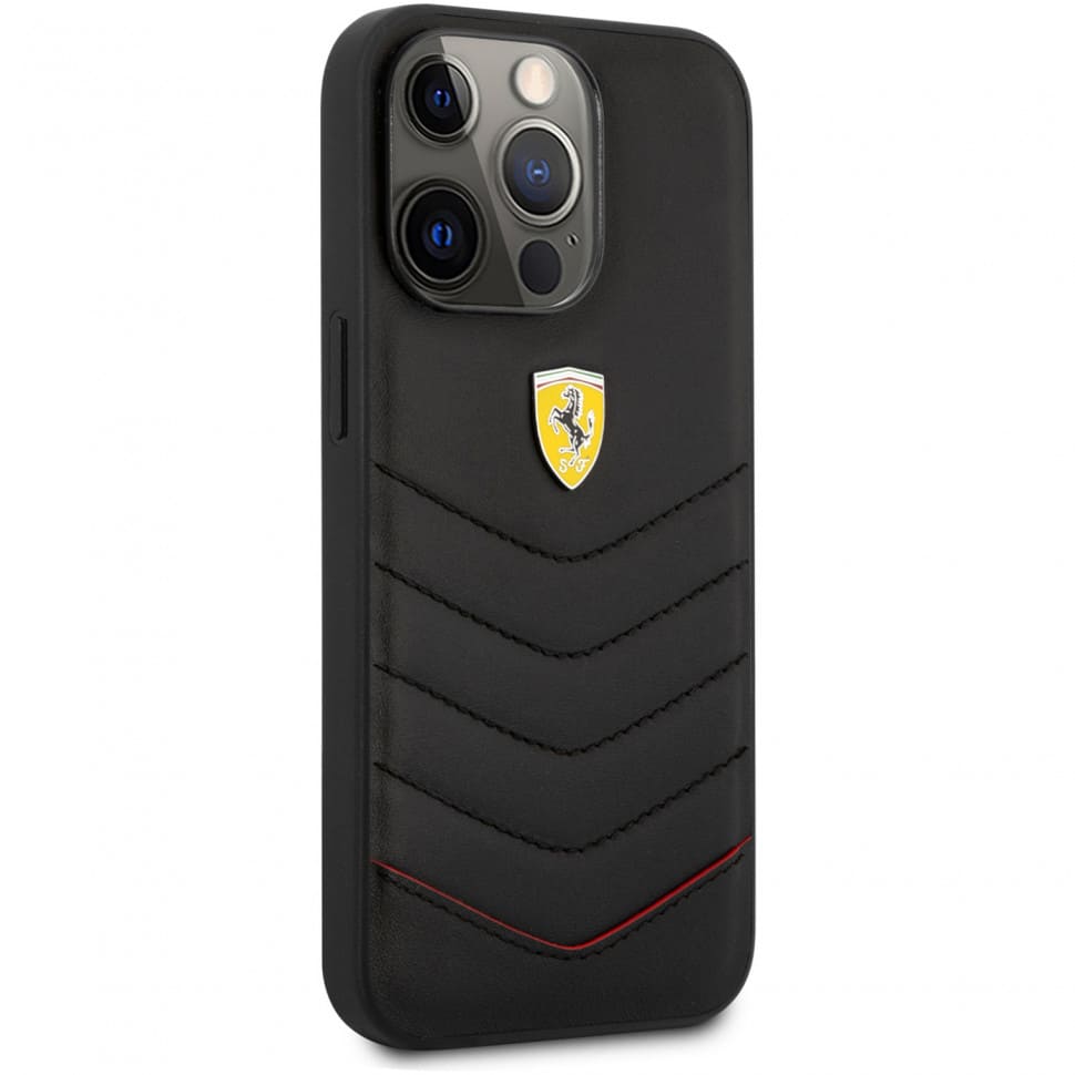 Чехол Ferrari GENUINE LEATHER QUILTED & RED EDGE для iPhone 13 Pro, черный