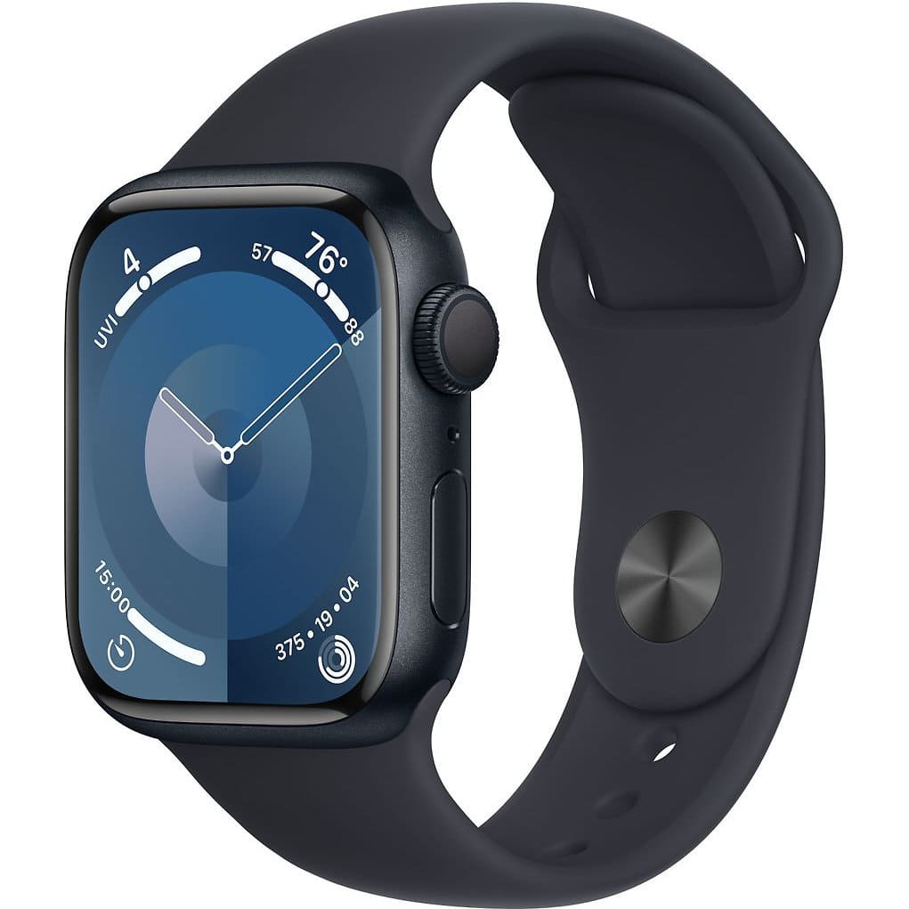 Фото — Apple Watch Series 9, 41 мм, корпус из алюминия цвета «тёмная ночь», спортивный ремешок, M/L