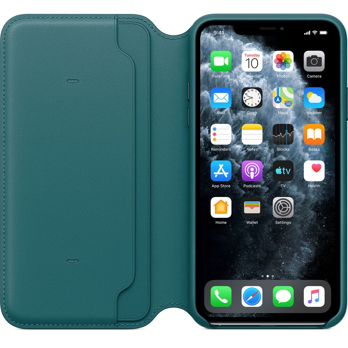 Кожаный чехол Folio для iPhone 11 Pro Max, «зеленый павлин»