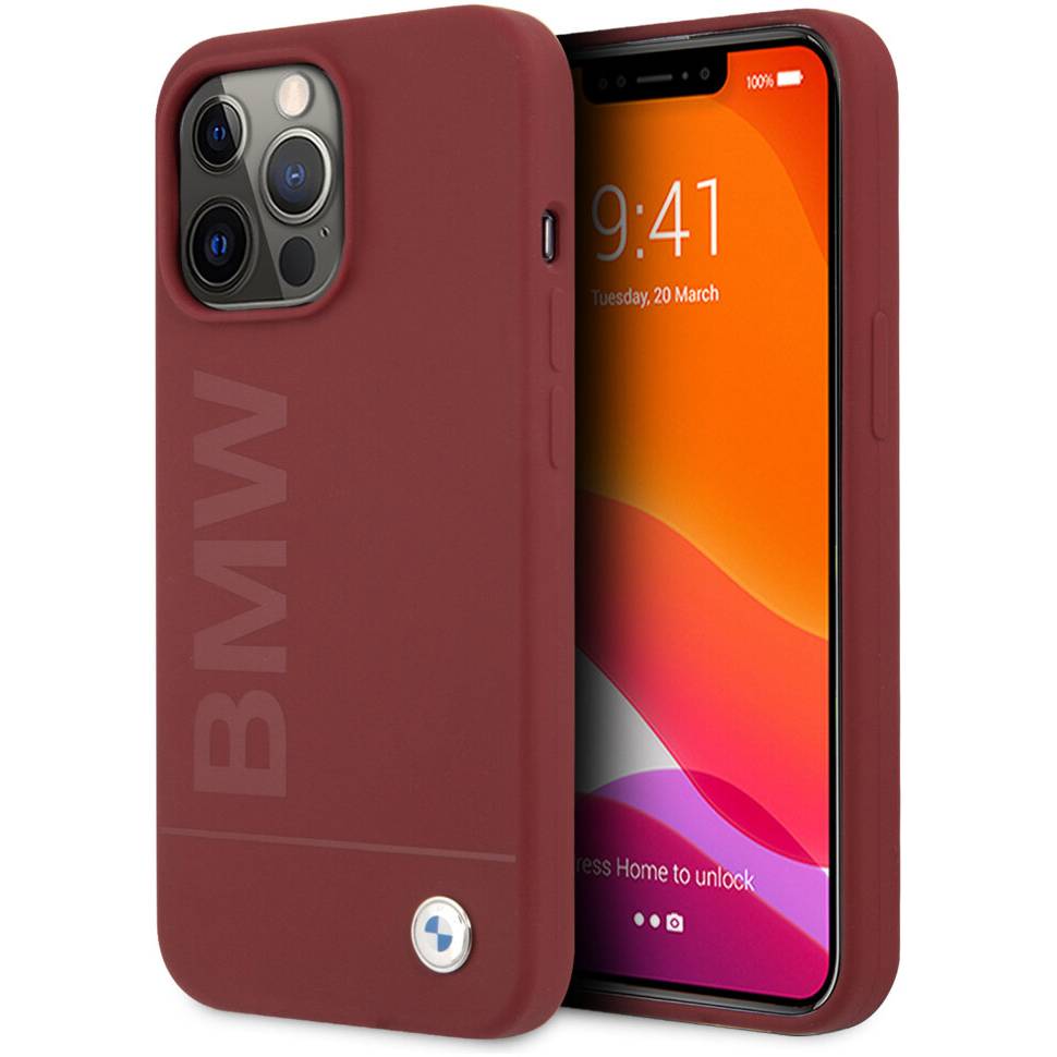 Фото — Чехол для смартфона BMW Liquid Silicone case metal logo для iPhone 13 Pro, красный