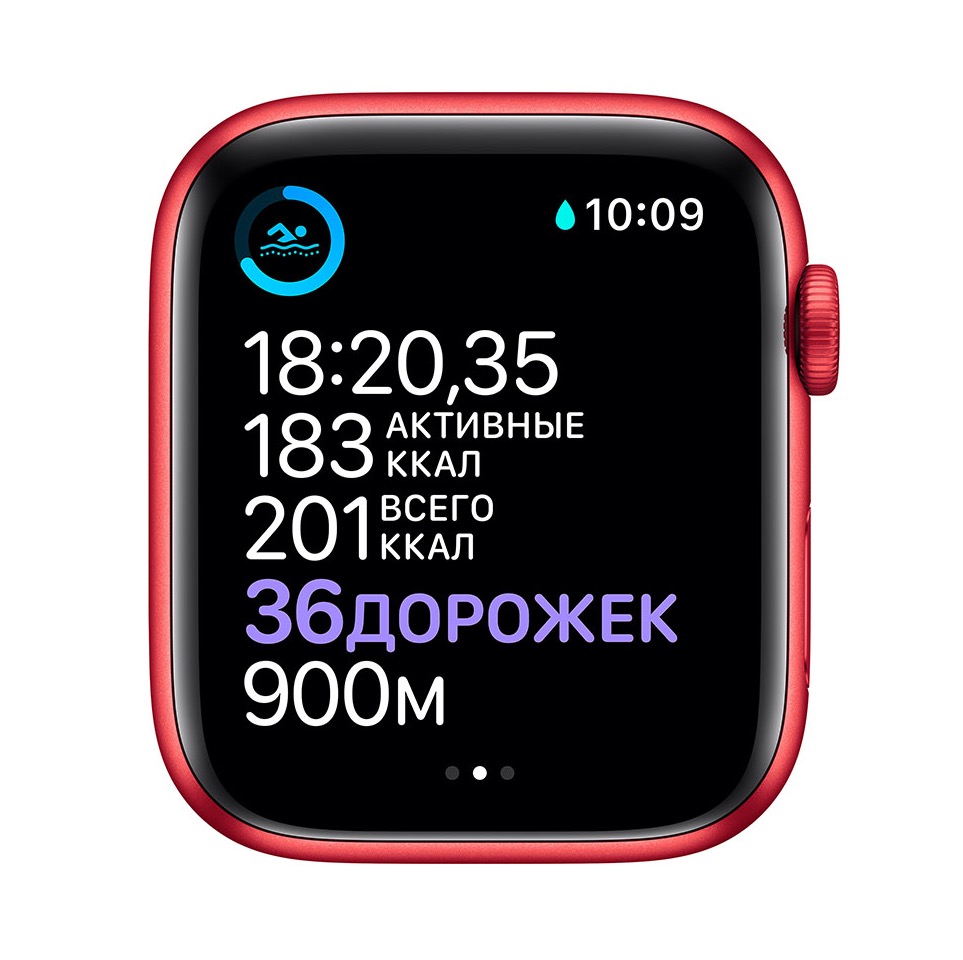 Фото — Apple Watch Series 6, 44 мм, алюминий цвета (PRODUCT)RED, спортивный ремешок красного цвета