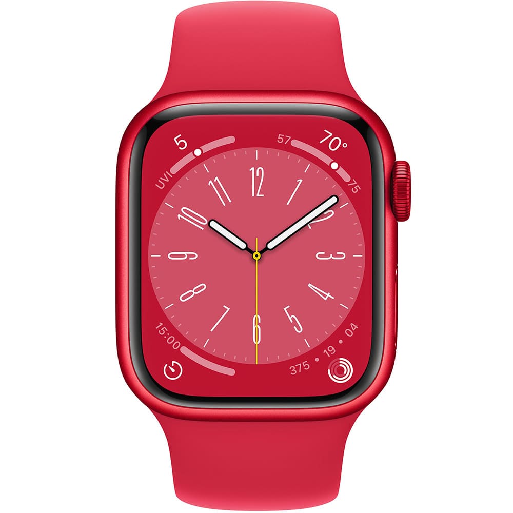 Фото — Apple Watch Series 8, 41 мм, корпус из алюминия цвета (PRODUCT)RED, ремешок красного цвета, M/L