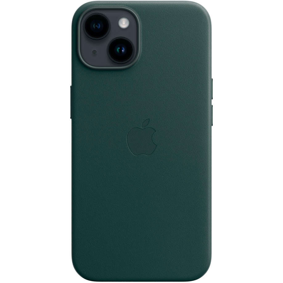 Фото — Чехол для смартфона iPhone 14 Leather Case with MagSafe, «лесной зеленый»