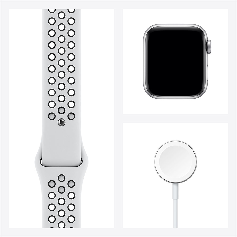 Apple Watch Nike Series 6, 40 мм, алюминий серебристого цвета, ремешок Nike «чистая платина/черный»