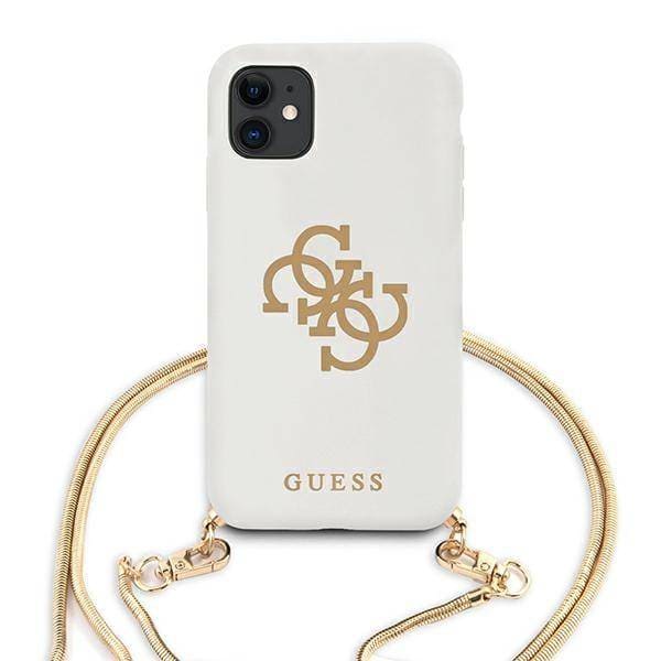 Фото — Чехол для смартфона Guess для iPhone 11 Liquid silicone 4G Big logo Hard White + Gold chain