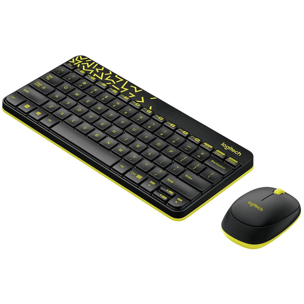 Фото — Клавиатура и мышь Logitech MK240, USB, беспроводной, черный и жёлтый