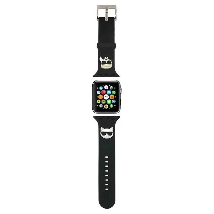 Фото — Ремешок для смарт-часов Lagerfeld Apple Watch 41/40/38 mm Silicone Karl and Choupette heads, черный