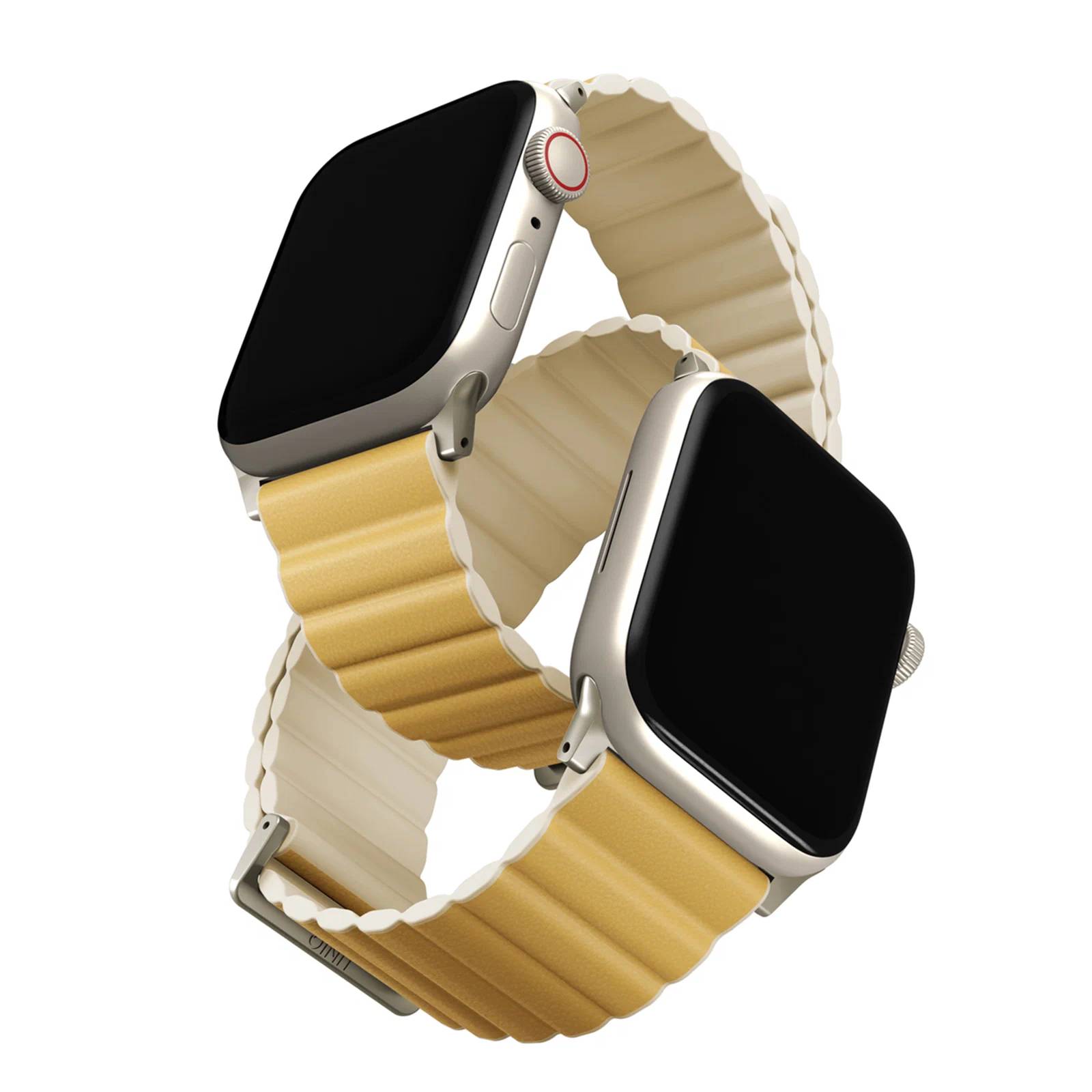 Фото — Ремешок для смарт-часов Uniq Apple Watch 41/40/38 mm Revix Premium Ed. Leather/Silicone, желтый