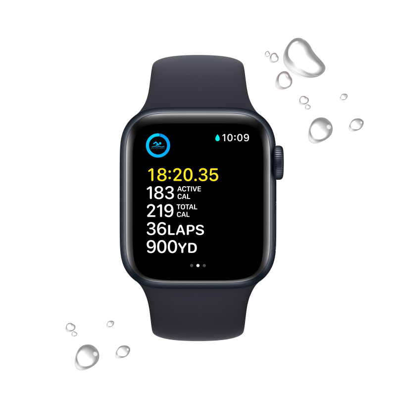 Фото — Apple Watch SE (2-е поколение), 40 мм, алюминий цвета «тёмная ночь», спортивный ремешок черный, M/L